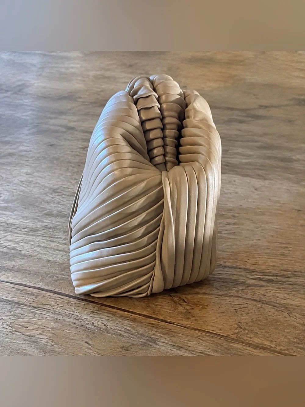Elegant Pleated Taupe Clutch Handbag - Women's Evening Bag
